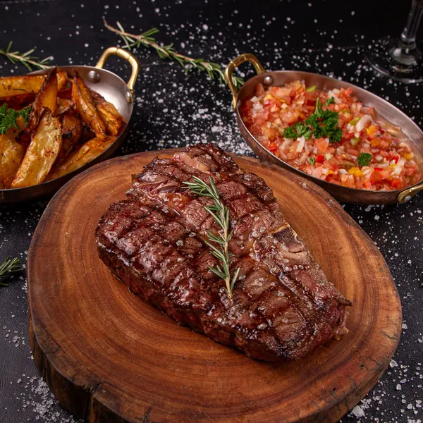 Corte de carne grelhado na parrilla sobre tábua